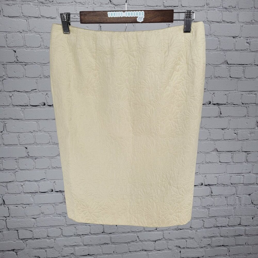 VTG Neiman Marcus Bill Blass Yellow Floral Pencil Skirt USA Made Size XS (29x21)